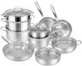 Stainless Steel Pots and Pans Set – 17pcs Cookware with Glass Lids – Induction Hob Pot Set – Cooking Saucepan Pots & Frying Pan Set – by Nuovva