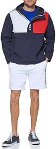 Tommy Hilfiger Men's Retro Lightweight Taslan Hooded Popover Water Resistant Windbreaker Jacket, New Navy Flag, XX-Large