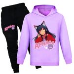 Girls Anime Cute Hoodies Sweatshirt+Sweatpants Set Sports Tracksuit Long Sleeve Pullover Shirts for Kids Gifts (CA/US, Age, 12 Years, 13 Years, Purple)