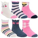 Stride Rite 360 Girls 6 Pair Pack Soft Crew Socks with 3D Kittys, Bees and Fun Patterns with Non Skid Grippers for Toddler Size 2-4T Shoe Size 7-10