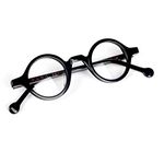 BETSION Hand Made Small Vintage Round Eyeglass Frames Full Rim Acetate Glasses Rx able B002, Black, Small