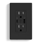 15 Amp ELEGRP USB Wall Outlet, 20W, 1 Pack, Black
