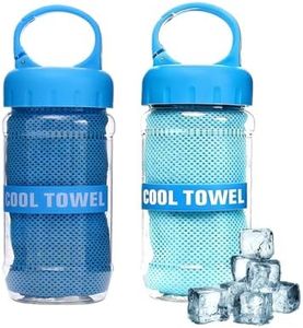 2 Pack Cooling Towel Instant Cooling for Neck and Face, 100x30 cm Ice Towels for Running Workout Sweat Gym & More Activities Sports Chill Soft Breathable with Container (Light Blue + Dark Blue)