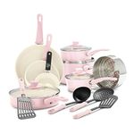 GreenLife CC002377-001 Ceramic Cookware Set, 1Qt covered saucepan, 2Qt covered saucepan, 5Qt covered stockpot, 2. 5Qt covered saute pan, 16 Piece (Soft Pink)