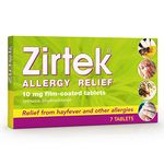 Zirtek Allergy Relief, 2x Pack of 7 Tablets | Hayfever, Dust, Pets, and Hives | Cetirizine Antihistamine Tablet | Helps Relieve Allergic Symptoms | For Adults and Children Over 6 Years