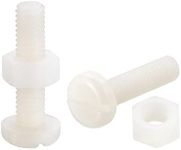 uxcell 20 Pairs Nylon Screw Nut Assortment, M6x25mm Slotted Pan Head Screws & M6 Hex Nuts for Machinery, Electronics, White