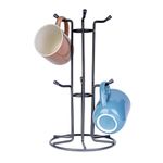 Homiu Mug Tree 6 Mugs Hooks - Metal Mug Holders for Kitchen - for Hanging Large Mugs - Free Standing Mug Stand - Sturdy Cup Holder Kitchen Accessories - Anti-Slip Coffee Cup Stand for Mugs (Black)