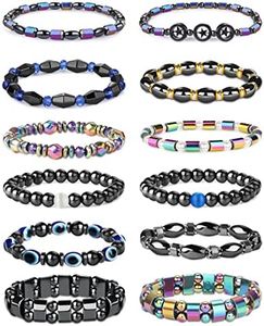 12Pcs Hematite Magnetic Bracelets Set for Men Women Magnetic Ankle Bracelet Circle Star Rainbow Magnet Stone Bracelet