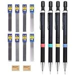 Scettar Mechanical Pencil Set, 0.3 0.5 0.7 0.9mm HB Mechanical Pencil, Automatic Pencil, 4 Retractable HB Pencils with 96 Lead Refills and 2 Rubbers, Sketching, Architecture, Writing Automatic Pencil