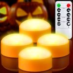 Yakpo 4 Pack Battery Operated Timer Halloween LED Pumpkin Lights with Remote, Flameless Flickering Orange Jack O Lantern Light, Outdoor Electric Orange Candle for Halloween Pumpkin Decorations