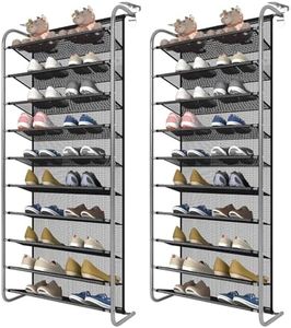 DBREAKS 2pcs Étagère à Chaussures, Organisateur de Chaussures, à 10 Niveaux Support à Chaussures Suspendu à la Porte, avec Crochet à épaisseur réglable(50 x 21 x 150cm)