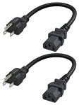 CableCreation 2-Pack 18 AWG Universal Power Cord for NEMA 5-15P to IEC320C13 Cable, Short Power Extension Cord, 1 Feet/0.3M, Black