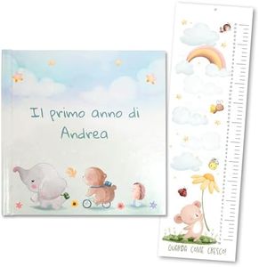 Album primo anno bambino, Libro nascita con copertina personalizzabile, Album dei ricordi bambino, Album primo anno del bambino da compilare, Diario bebè da compilare (Italiano)