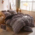 XeGe Plush Shaggy Duvet Cover, Luxury Ultra Soft Crystal Velvet Fuzzy Bedding 1PC(1 Faux Fur Duvet Cover), Fluffy Furry Comforter Cover with Zipper Closure (Queen, Chocolate Ombre)