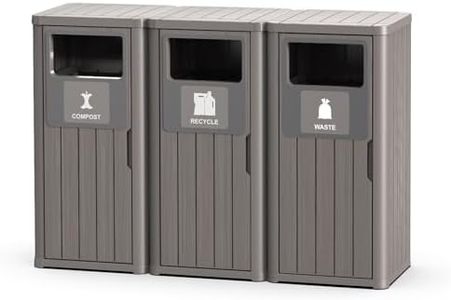 PatioZen Outdoor Three Barrel Trash Can,Waterproof Resin Garbage Can with Garbage Labels,Durable Waste Bin for Porch, Backyard,Kitchen,for 30 to 39 Gallon Trash Bags