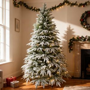 10ft Pre-Lit Snow Flocked Christmas Tree – Holiday Decor