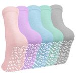 CaiDieNu Non Slip Grip Socks for Women: Non Skid Crew Socks with Grippers for Elderly Hospital Pilates Yoga Slipper 5 Pairs, Multicolor-1, 6-9