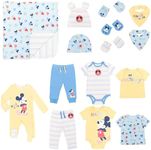 Disney Mickey Mouse Baby Boys Coverall Bodysuits T-Shirts Pants Accessories and Blanket 15 Piece Layette Set 0-6 Months