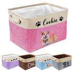 Personalized Dog Toy Storage Basket Bin Collapsible with Pet's Name - Rectangular Custom Storage Box Chest Organizer for Dog Toys, Dog Coats, Clothing, Blankets