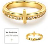 HOLINSE Cross Ring for Women Non Tarnish, Cubic Zirconia Purity Ring for Christian, Engrave Let Go & Let God Dainty Trendy Religious Pray Ring (7, Gold)