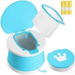 Portable Travel Potty for Toddlers includes Silicone Insert – Foldable training chair for Car, Spill-Resistant Training Toilet, Light Emergency Potty, Includes 3 Rolls of Disposable Bags - Blue