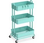 SimpleHouseware 3-Tier Kitchen Cart Metal Utility Rolling Cart, Turquoise