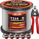 CELYND Stainless Steel Cable for Railing - 300FT 1/8" T316 Wire Rope Cable for Deck Railings System Kit with Cutter