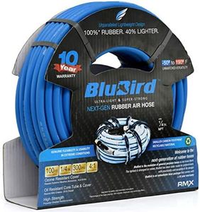Apache 98102600 1/4 x 100' 300 PSI BluBird Rubber Air Hose Assembly with Male Pipe Thread Fittings