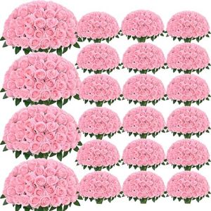 Fake Roses Artificial Flowers Bulk, Faux Rose Flowers Bouquet, 300pcs, Pink