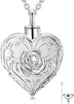 SOULMEET White Gold Filled Flower Rose Cremation Jewelry for Ashes, Heart Rose Urn Necklace that Holds Human Dog Ashes, Putting Ashes in Necklace Gift
