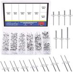 Glarks 290Pcs 5/32" x 5/16" / 3/8" / 1/2" / 5/8"/ 13/16" / 1" / 1-3/16" Large Flange Aluminum Blind Rivets Pop Rivets Assortment Set for Joining Metal Plate Pipe Automotive