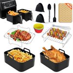 Air Fryer Accessories, 11 Pcs for Ninja Dual Air Fryer AF300UK, AF400UK & Tower T17088 Air Fryer Liners 7.6-9.5L Silicone Liners, Racks, Skewers, Cupcakes, Gloves, Tong & Paper Lining Compatible