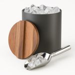 THE EMPTY SPACE Double Wall Insulated Stainless Steel Ice Bucket in Nickle FInish with Acai Wood Lid, Ice Scooper Included.[2.8L]Cocktail Bar, Wine Bottle, Home Accessories, Parties & Champagne Bucket