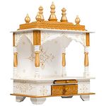 Kamdhenu art and craft Wood Home Temple (Brown, Gold and White, 12 Inch X 18 Inch X 24 Inch)