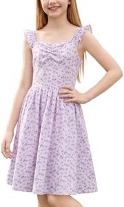 ODIZLI Girls Floral Dress Flutter Sleeve Sundress Purple Floral 10-11 Years