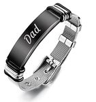 Stainless Steel Bracelet, Black Mens Bracelet Dog Tag Engraved Dad Fashion Bracelet Gift for Dad