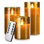 Yinuo Candle Flameless Led Candles Light Flickering,Real Wax Fake Wick Moving Flame Faux Wickless Pillar,with Timer Remote,Suit for Festival Wedding Home Party Halloween Decorations