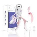 Denabuty Heated Eyelash Curler, Electric Lashes Curler with Comb Rechargeable with 3 Modes and Sensing Heating Silicone For Long Lasting Curls Naturally Eyelashes Portable Professional White