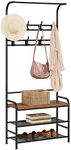 Amyove Coat Rack Shoe Bench, 3-in-1 Hall Tree Shoe Rack for Entryway, 3-Tier Storage Shelf and 8 Hooks Removable, Industrial Accent Furniture with Steel Frame, Multifunctional Hallway Organizer