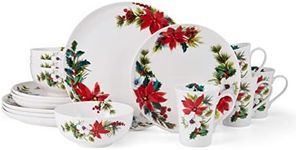 Mikasa Hope Joy Holiday Poinsettia Bone China Lightweight Chip Resistant 16 Piece Dinnerware Set, Service for 4, Multicolor