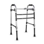 Vissco Dura Max Aluminium Walker for Elderly and those Physically Challenged, Foldable, Light Weight & Height Adjustable Walking Aid - with Premium Grade Rubber Shoes and PVC Grip - Universal (Grey)