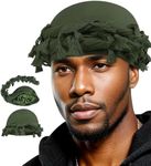 Babalet Turban for Men Women Satin Lined Durag Head Wraps Skull Cap Pre-Tied Tassels Braid Beanie Vintage Twist Bonnet, A- Armygreen, One Size