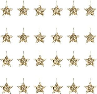 Belle Vous 24 Pack Christmas Tree Decoration - 10 x 10cm Gold Star Baubles Christmas Tree Hanging Ornaments with String - Gold Embellishments Christmas Decorations for Xmas Tree Fireplace Wreath