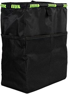 Folding Car Rubbish Bin, Hanging Car Trash Bag with Adjustable Straps and Multiple Pockets Portable Waterproof Car Back Seat Tidy Waste Paper Bin with Warning Strip for Car Van SUV Boat Truck
