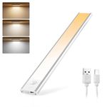 Gesto Silver 30CM Rechargeable Motion Sensor LED Light for Wardrobe, Closet, Cabinet, Kitchen, Under Stairs, Drawer, Shelf, Garage, Tool Shed - 3 Color Modes, Stepless Dimming, Magnetic Closet Light