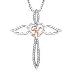 FJ Letter Initial K Necklace 925 Sterling Silver Guardian Angel Necklace Alphabet Personalised Pendant with Cubic Zirconia Jewellery Gifts for Women Girls