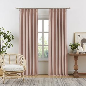 DUALIFE Cute Pink Blackout Curtains 90 Inches Long - Rose Blush Pinch Pleat Track Curtains Blackout with Hooks Viral Pleat Drapes for Girls Bedroom Nursery,40 by 90 Inch, 2 Panels, Back Tab