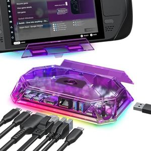 JSAUX RGB Docking Station for Steam Deck (OLED)/ROG Ally X/Legion Go, 8-in-1 Dock for Steam Deck with 4K@60Hz HDMI, Gigabit Ethernet, USBC 3.0, Dual USBA 3.0, USB 2.0, 100W USBC Charging-Amethyst