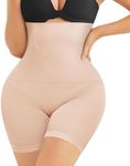 Nebility Women Waist Trainer Shapewear Tummy Control Body Shaper Shorts Hi-Waist Butt Lifter Thigh Slimmer (M/L, Beige)