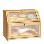 Bamboo Bread Box for Kitchen Bread Storage And Organizer Farmhouse Countertop Bread Container With Window Breadbox Double Layer Bamboo Wooden Extra Large Capacity Bin Kitchen Food Storage Container